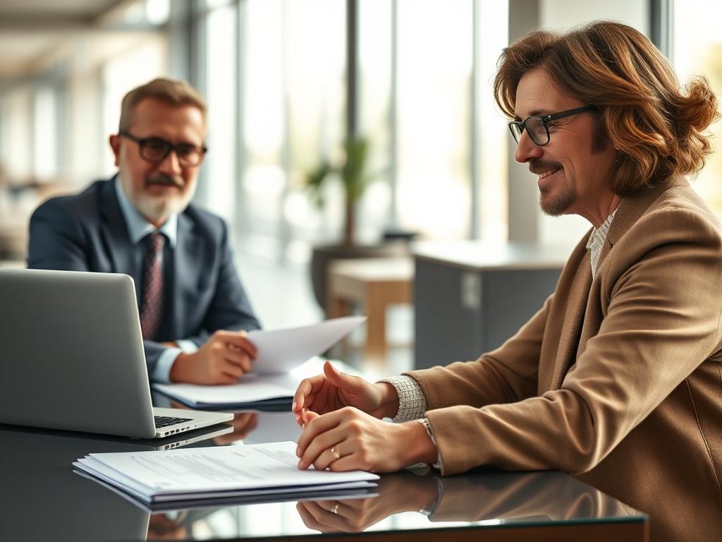 A close up shot of a professional meeting between a