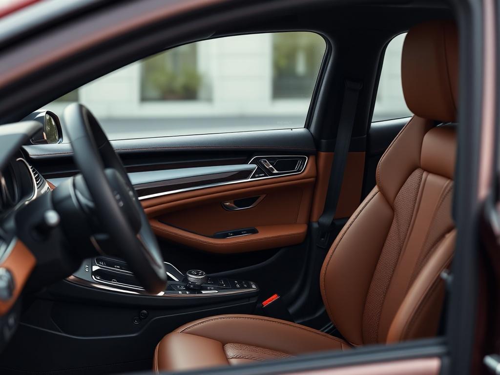 A hyper realistic close up of a luxury car's interior,