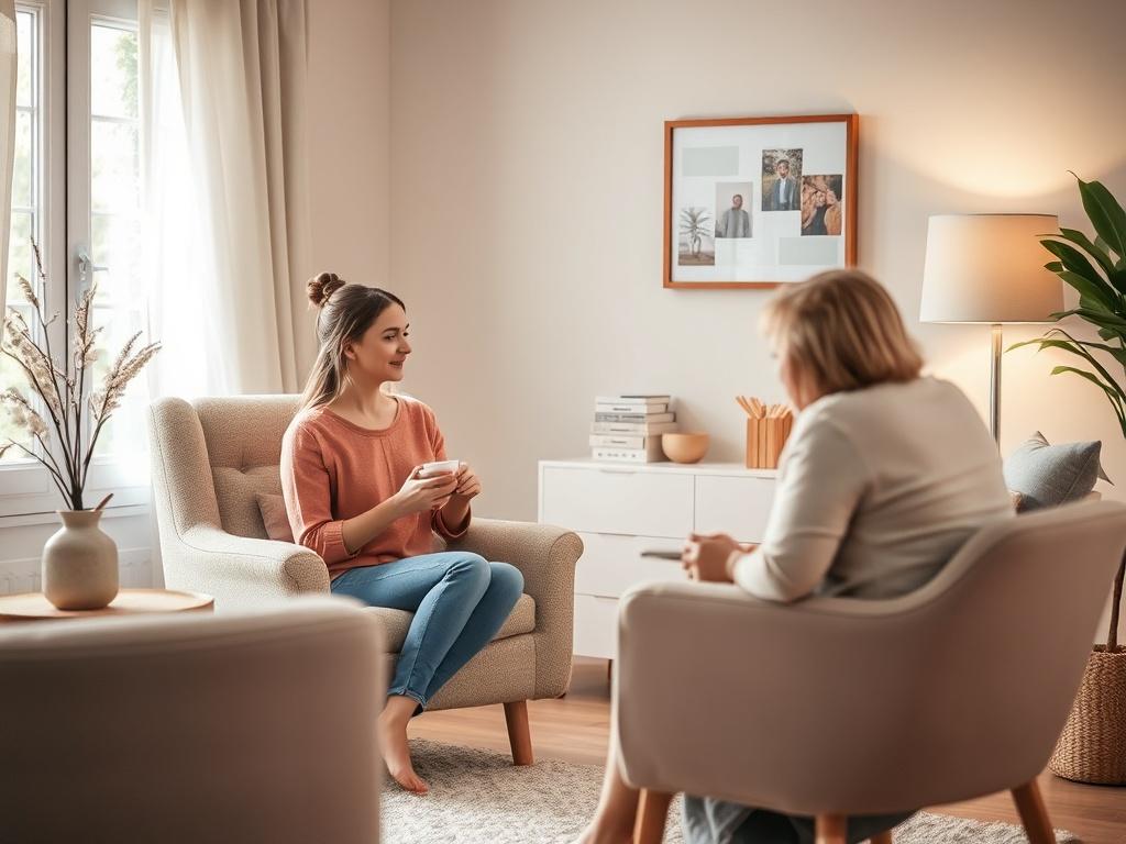 A comforting, safe space for domestic violence survivors, featuring soft