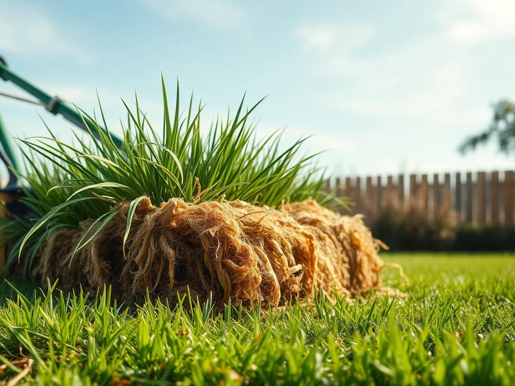 An image of a lawn being dethatched, showcasing the removal