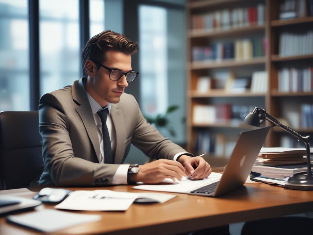 A focused close up shot of a financial planner working