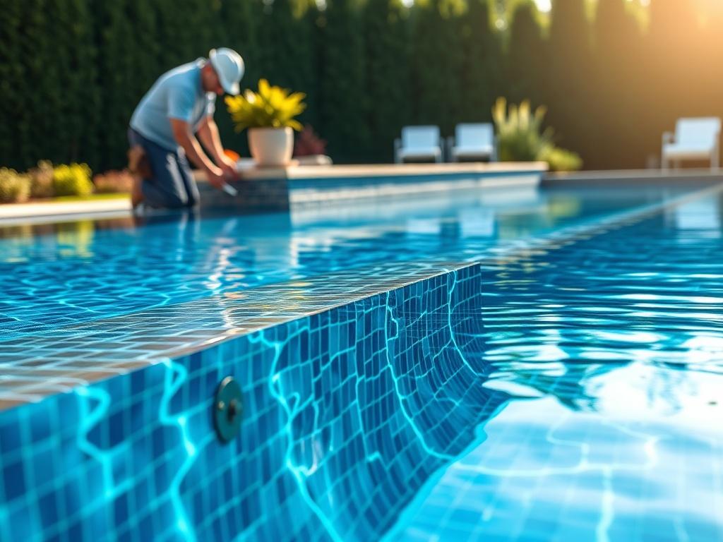 An engaging of a newly installed pool in a backyard