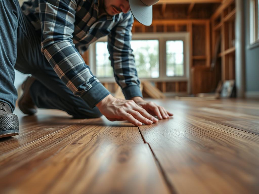A close up view of a professional installer laying down