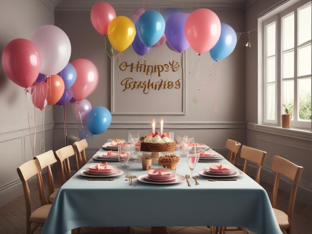 birthday party venue, festive decorations, joyful celebration, family and friends
