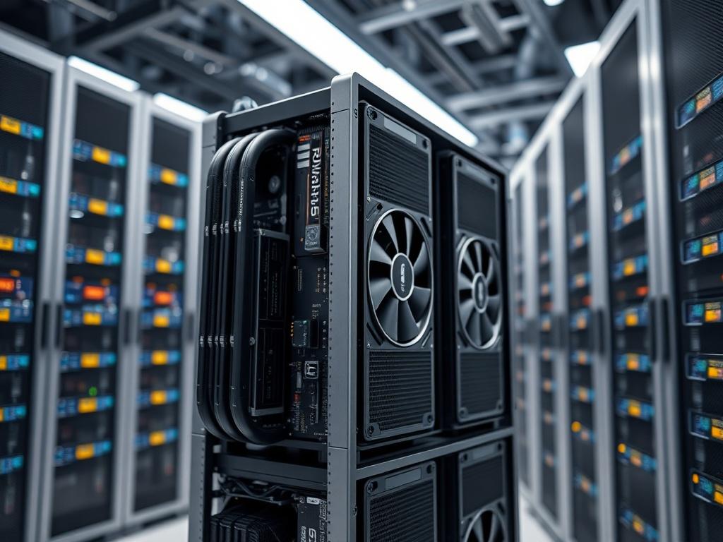 A close up shot of a high performance GPU server