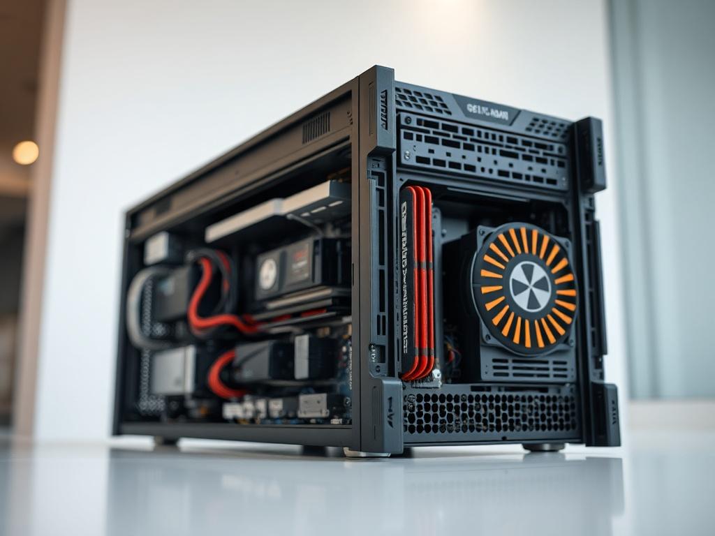A close up shot of a high performance GPU server