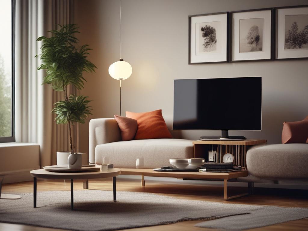 A close up shot of a cozy living room with