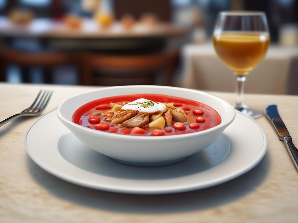 A hyper-realistic close-up shot of an interactive restaurant menu featuring beautifully plated dishes. The background should be softly blurred to draw attention to the menu, showcasing vibrant colors and exquisite details of the food. The image should have warm lighting to create an inviting atmosphere, shot with a 45mm f/1.2 lens.
