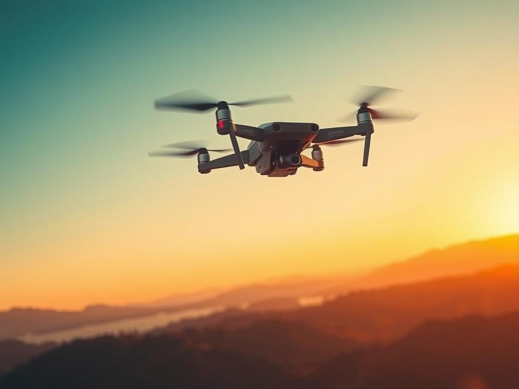 A dynamic aerial view of a scenic landscape during golden