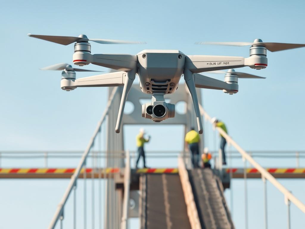 An aerial image of a bridge inspection in progress, with