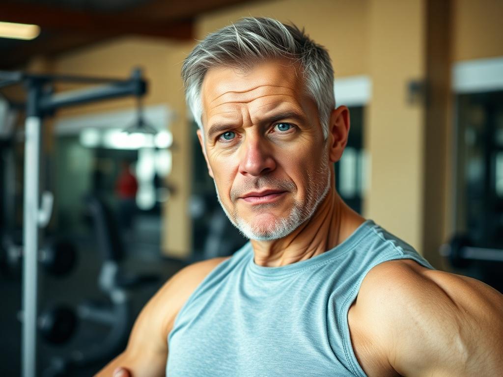 A focused portrait of a middle aged man in a