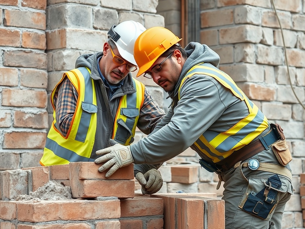 Maçon professionnel réalisant un chantier de qualité