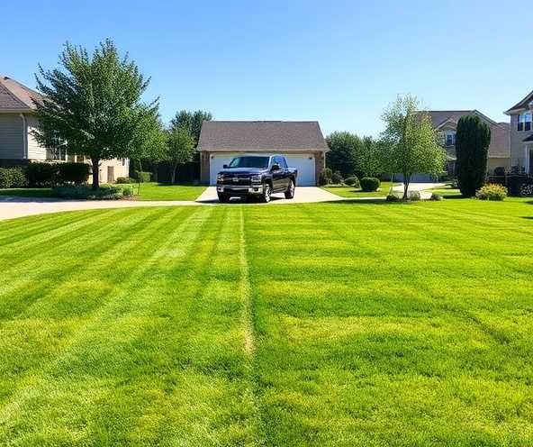 Well-maintained lawn with service vehicle