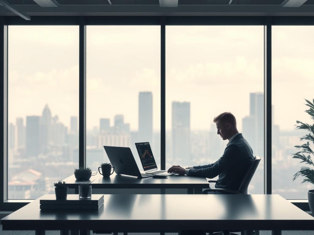 A calm and professional office environment featuring a single expert