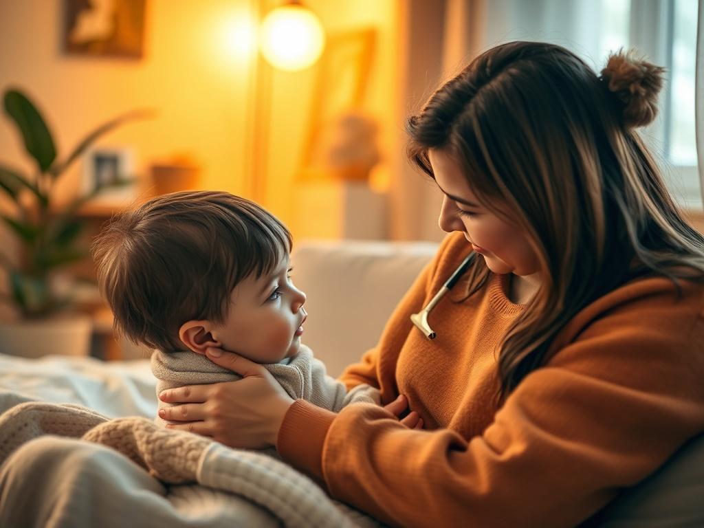 A comforting setting where a caregiver is gently interacting with a child, fostering trust and safety. The background should convey a nurturing environment, filled with soft colors and calming elements, illustrating trauma-sensitive care practices.
