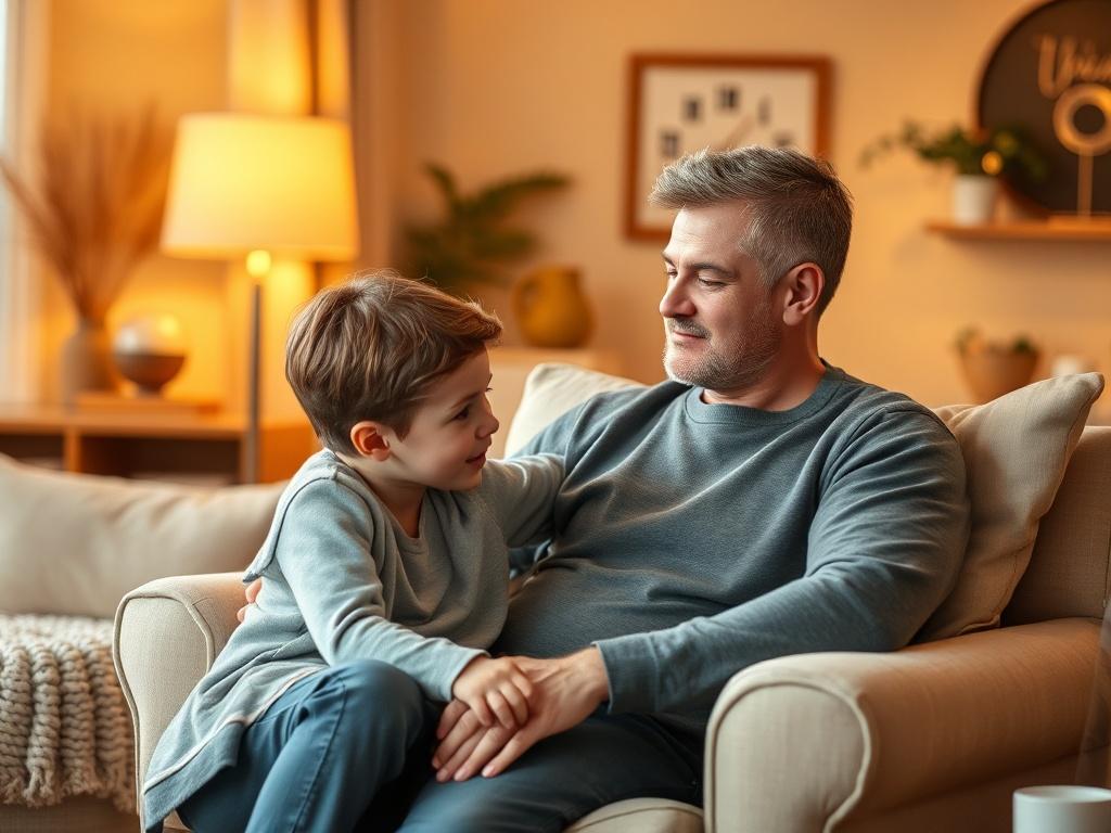 A warm, serene indoor setting with soft golden lighting