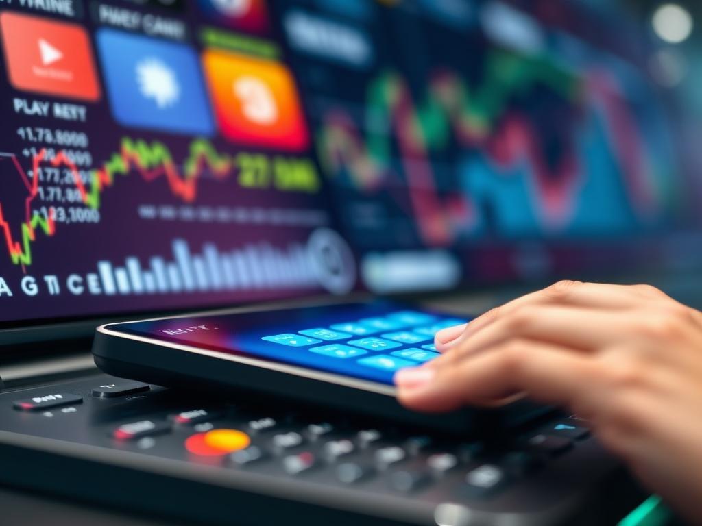 A close-up shot of a digital payment processing interface, featuring a user-friendly design with vibrant colors, set against a sleek, modern background of financial data analytics. The image should capture the essence of speed and efficiency in online transactions, with elements like credit cards and digital wallets subtly integrated. Shot with a 45mm f/1.2 lens style, focus on the interface details.