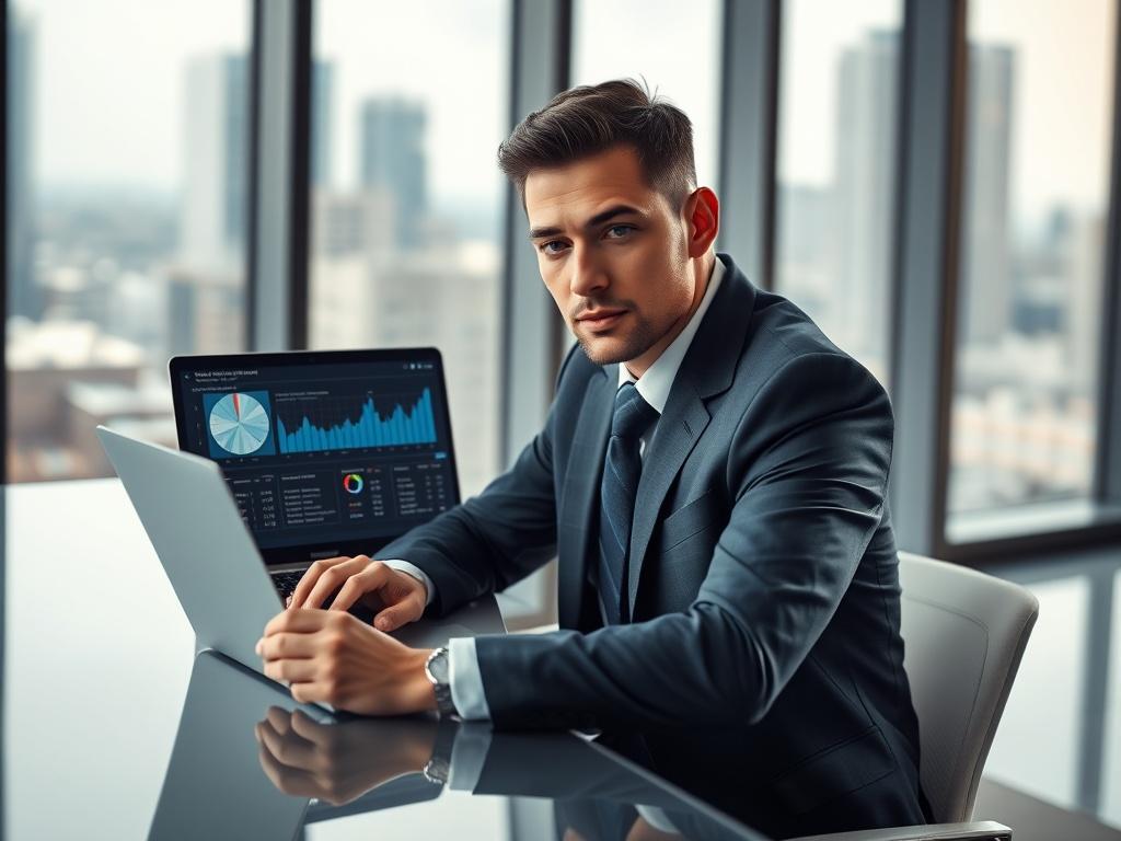 **AI Image Generation Prompt:**

Create a realistic high-resolution photo that embodies the theme of “Understanding High-Risk Payment Processing in iGaming: Challenges and Solutions.” The composition should feature a single subject: a professional-looking individual sitting at a sleek, modern desk, focused on a laptop displaying data analytics related to payment processing. The individual should appear confident and engaged, dressed in business formal attire. 

In the background, include subtle, blurred ele