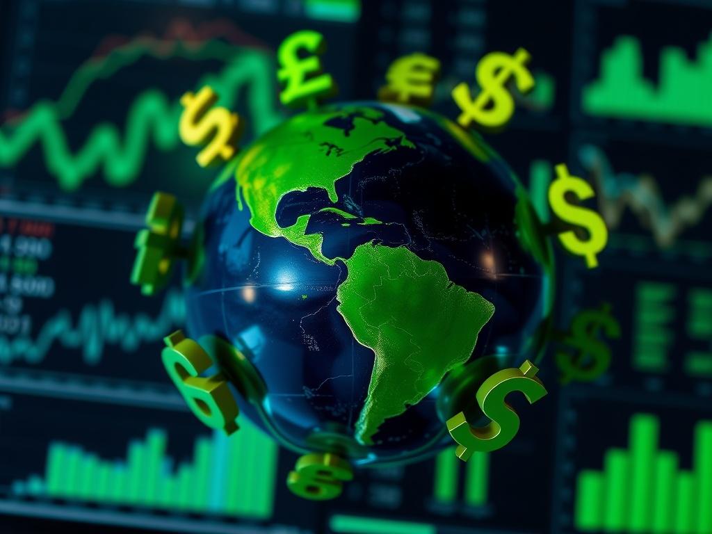 A close up shot of a globe with various currency