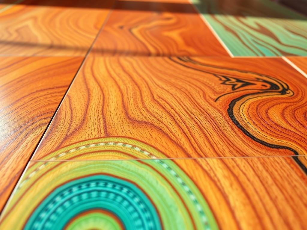 A close up shot of a vibrant laminate floor installation,