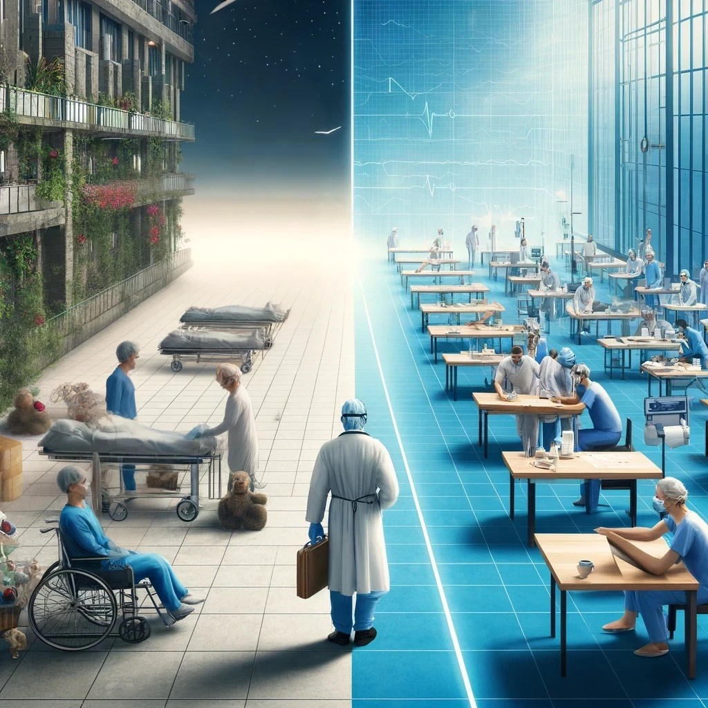 dall·e 2024-05-24 23.17.55 - a revised conceptual digital illustration for an article on healthcare workforce shortages and funding issues, focusing on historical context. the lef.png