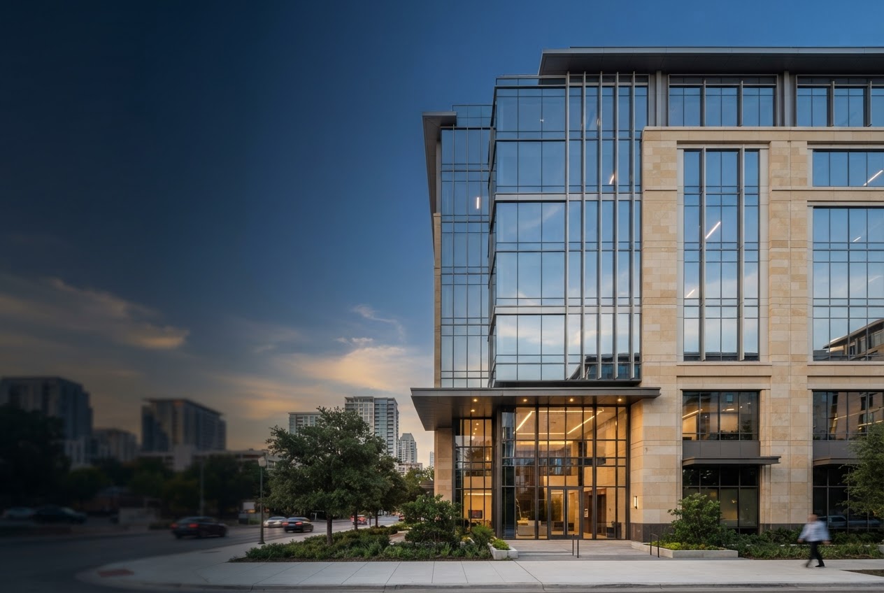 Contemporary commercial office building in morning light