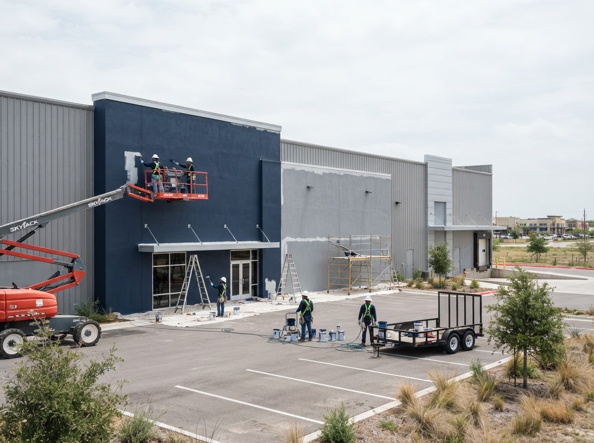 Illustrative commercial exterior painting scene; not a MiVa project photograph