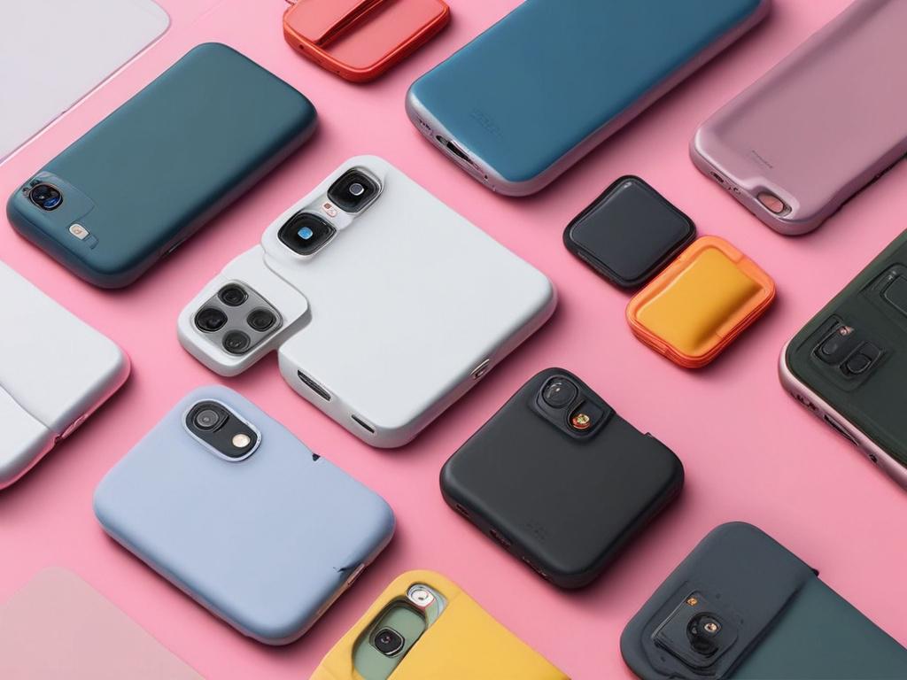 close up shot of various mobile accessories, including cases and