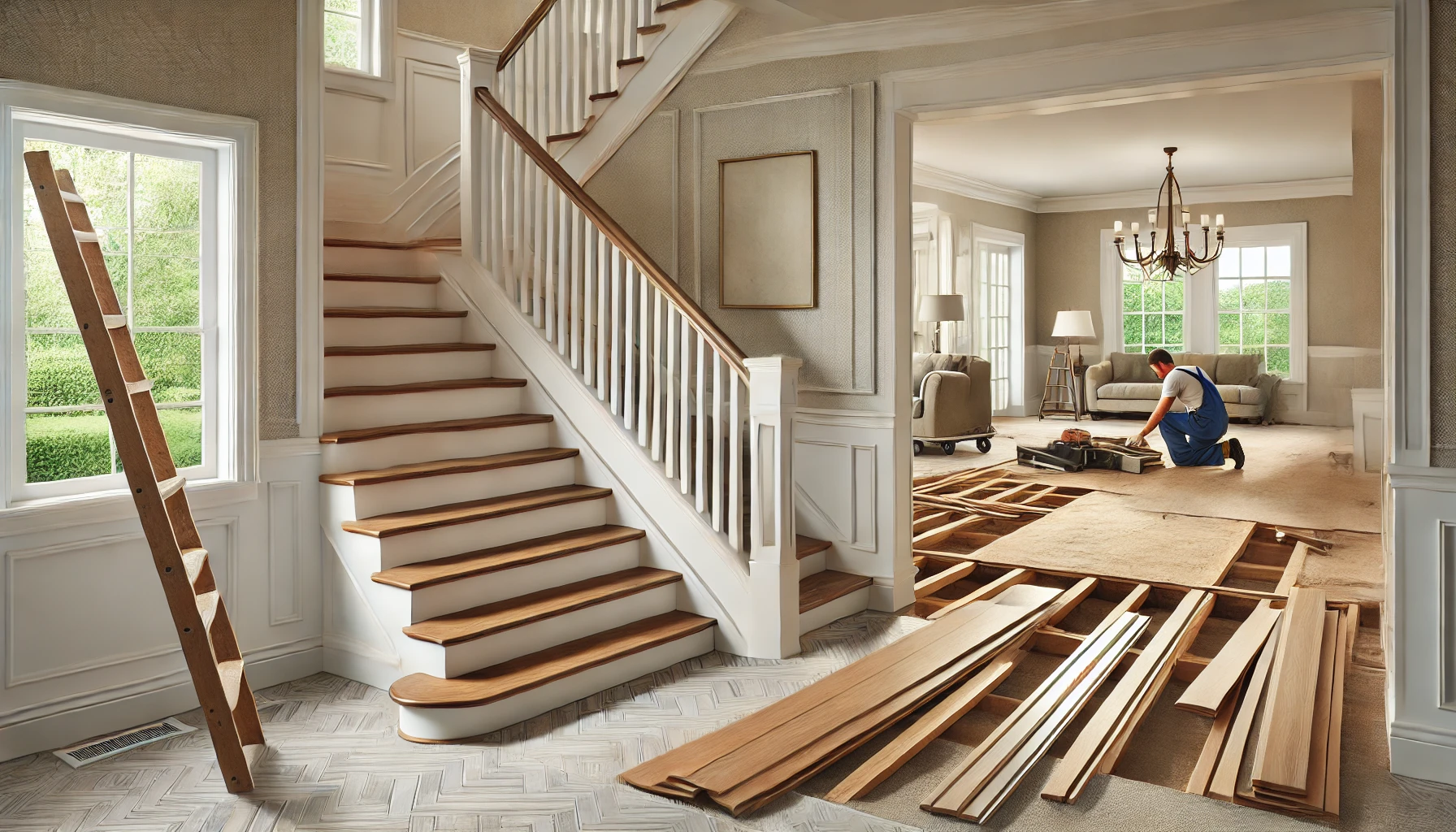 dall·e 2024-11-19 09.03.06 - a professional interior scene showcasing staircase refinishing, baseboard and trim installation, and flooring demolition services. the focus is on a b.webp
