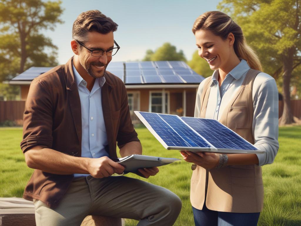 A professional solar consultant discussing solar panels with a homeowner