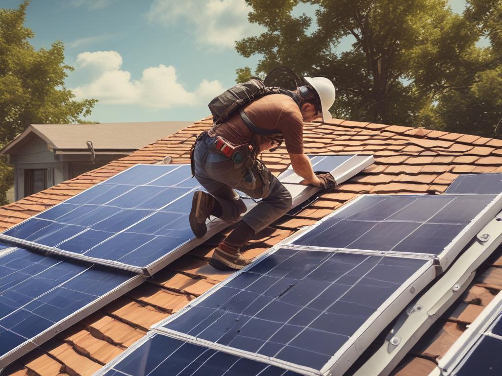 A skilled technician installing solar panels on a residential roof