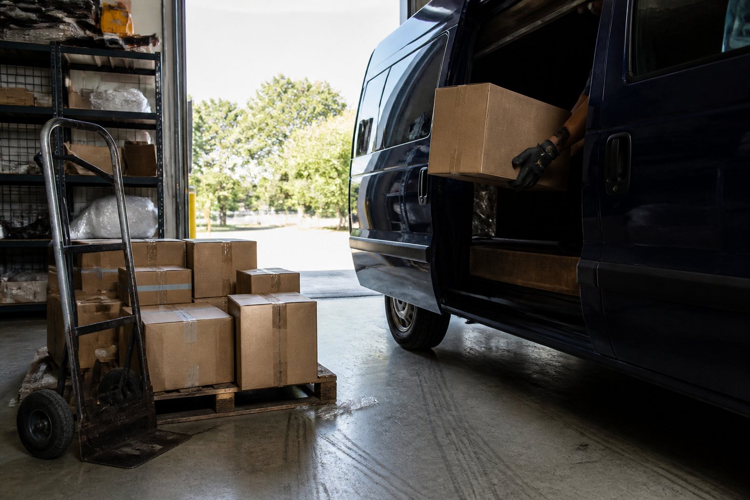 Boxes loaded from a pallet into a cargo van