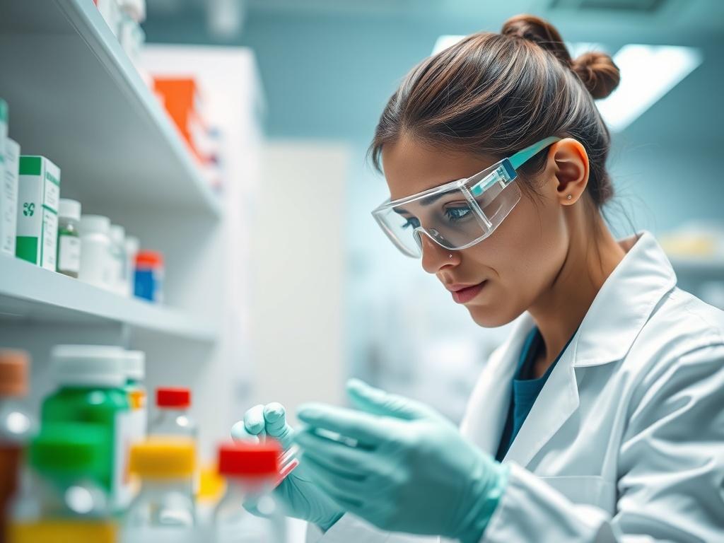 A close up shot of a pharmacy technician working in