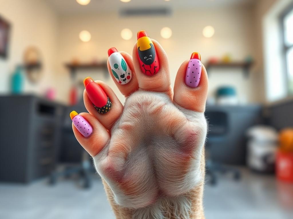 A close up of a dog's paw with beautifully painted