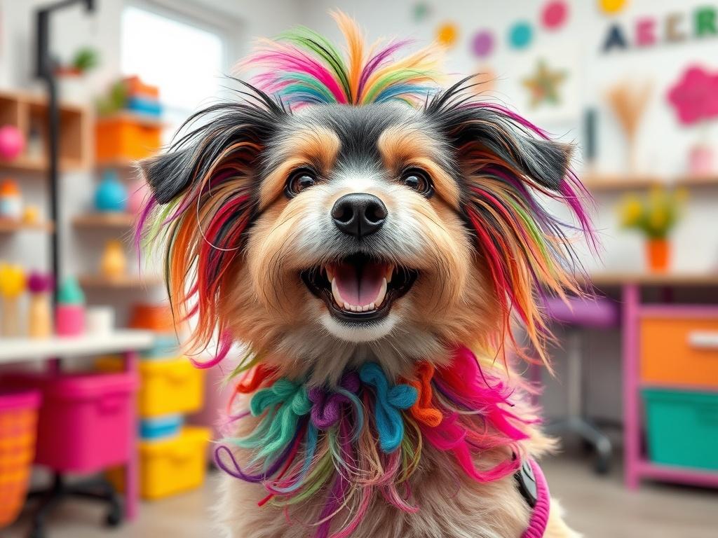 A playful dog transformed into a whimsical character, sporting a