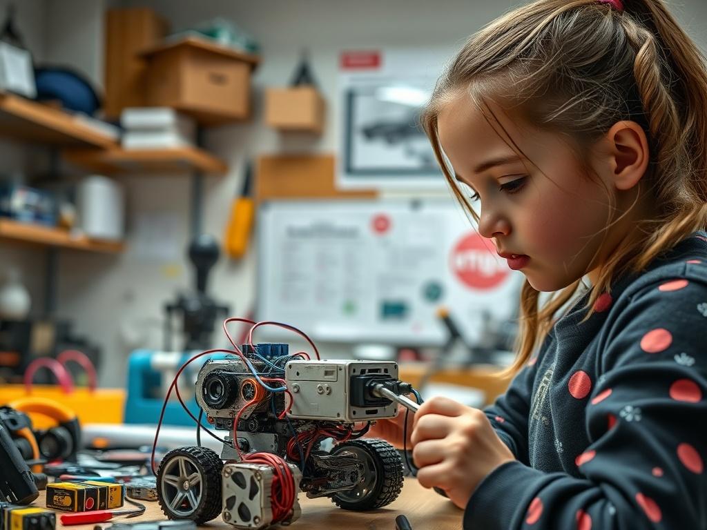 A close up shot of a young girl assembling a