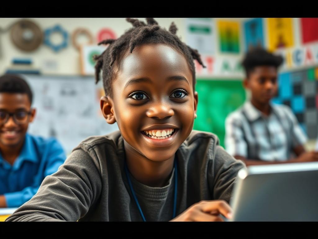 A close up shot of an African youth enthusiastically participating