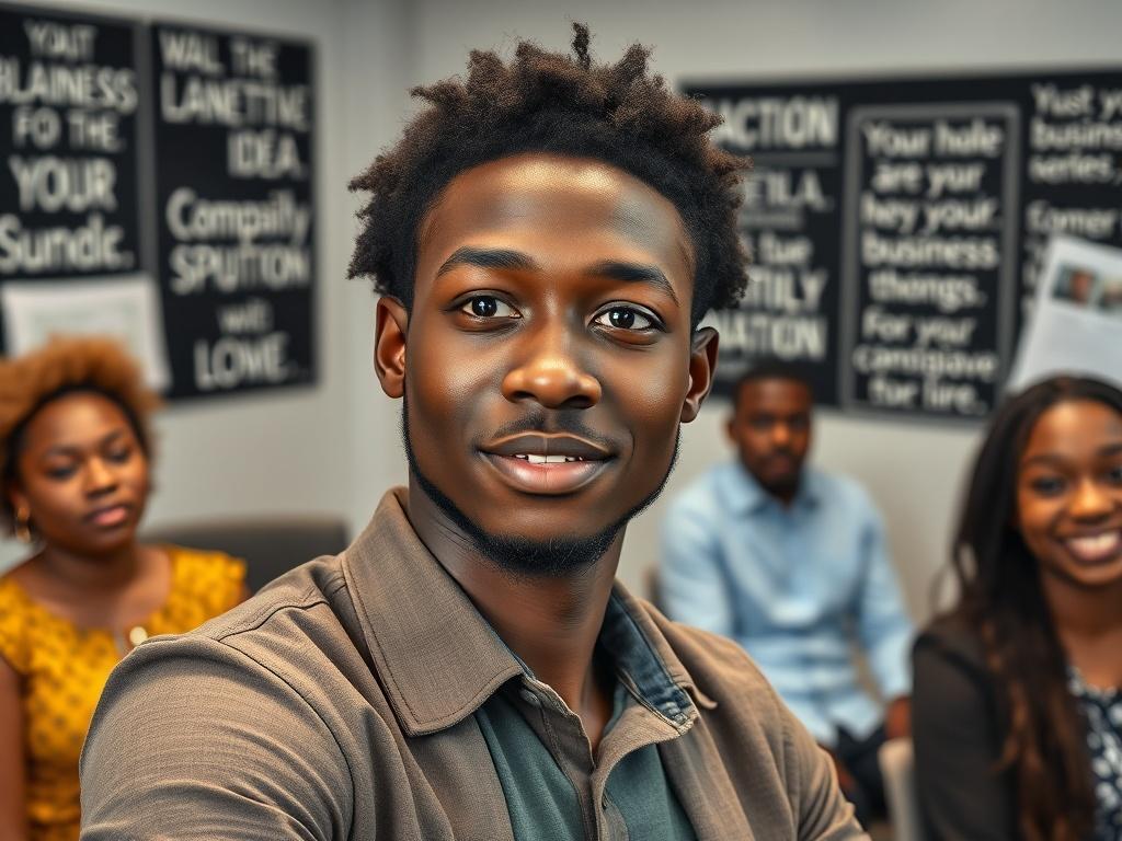 A close up shot of a young African entrepreneur confidently