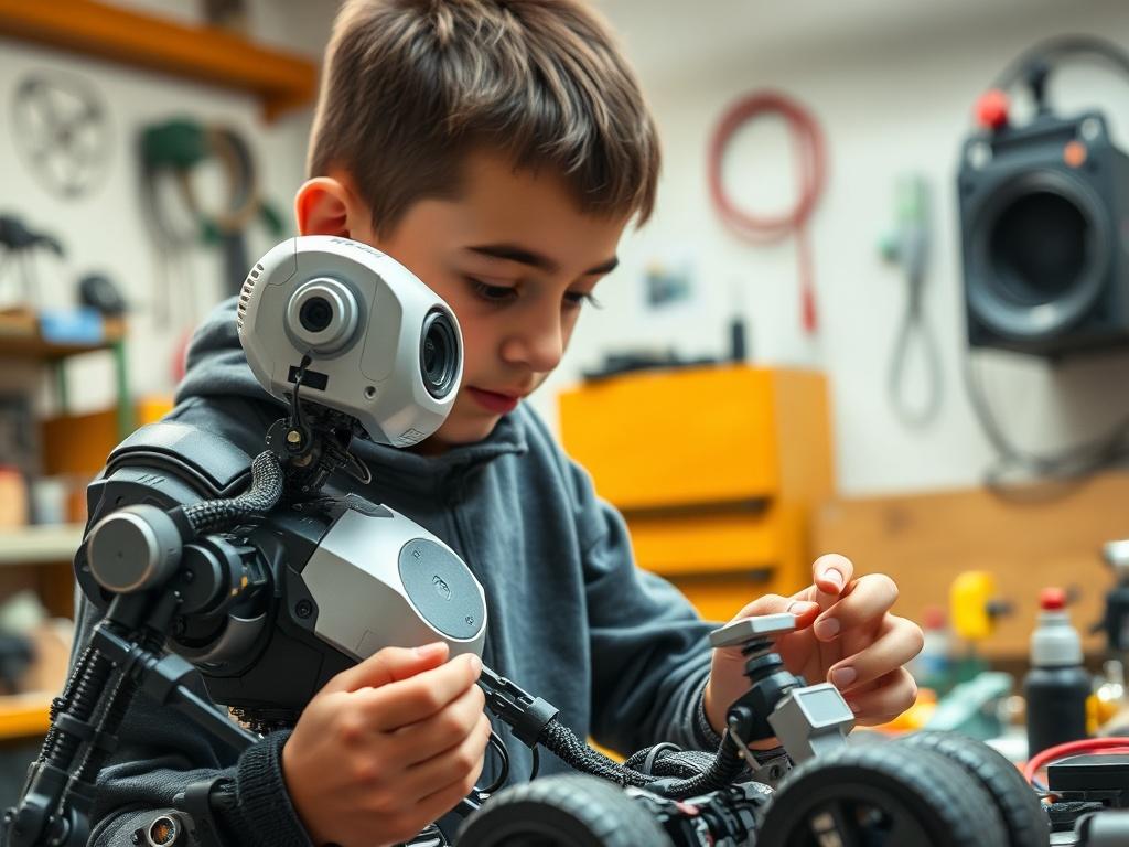 A hyper realistic close up of a young person assembling