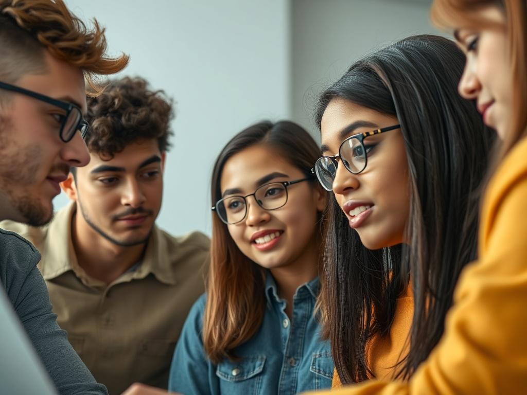 A close up shot of a diverse group of young