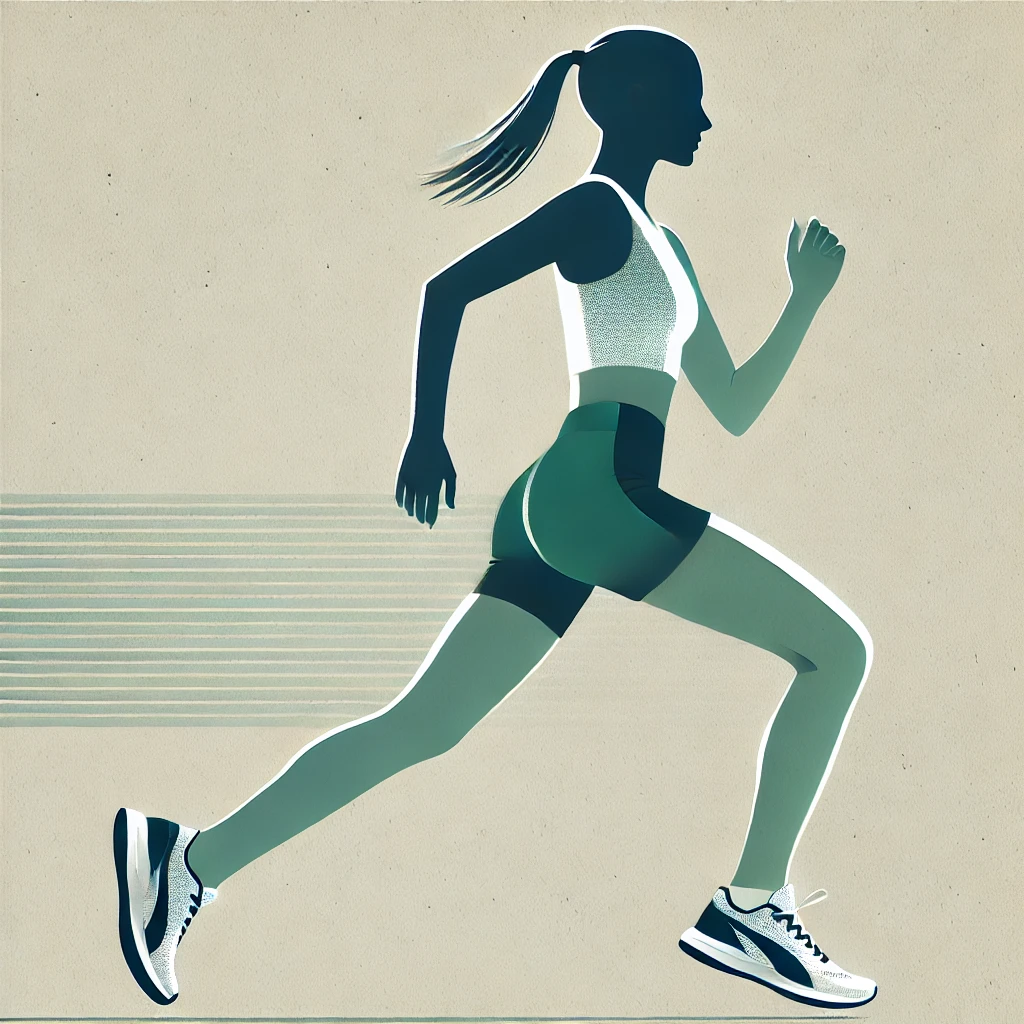 dall·e 2024-10-17 17.45.28 - a simple and clean image of a woman running in the opposite direction, wearing sport shoes. the image emphasizes a minimalistic design, with the woman.webp