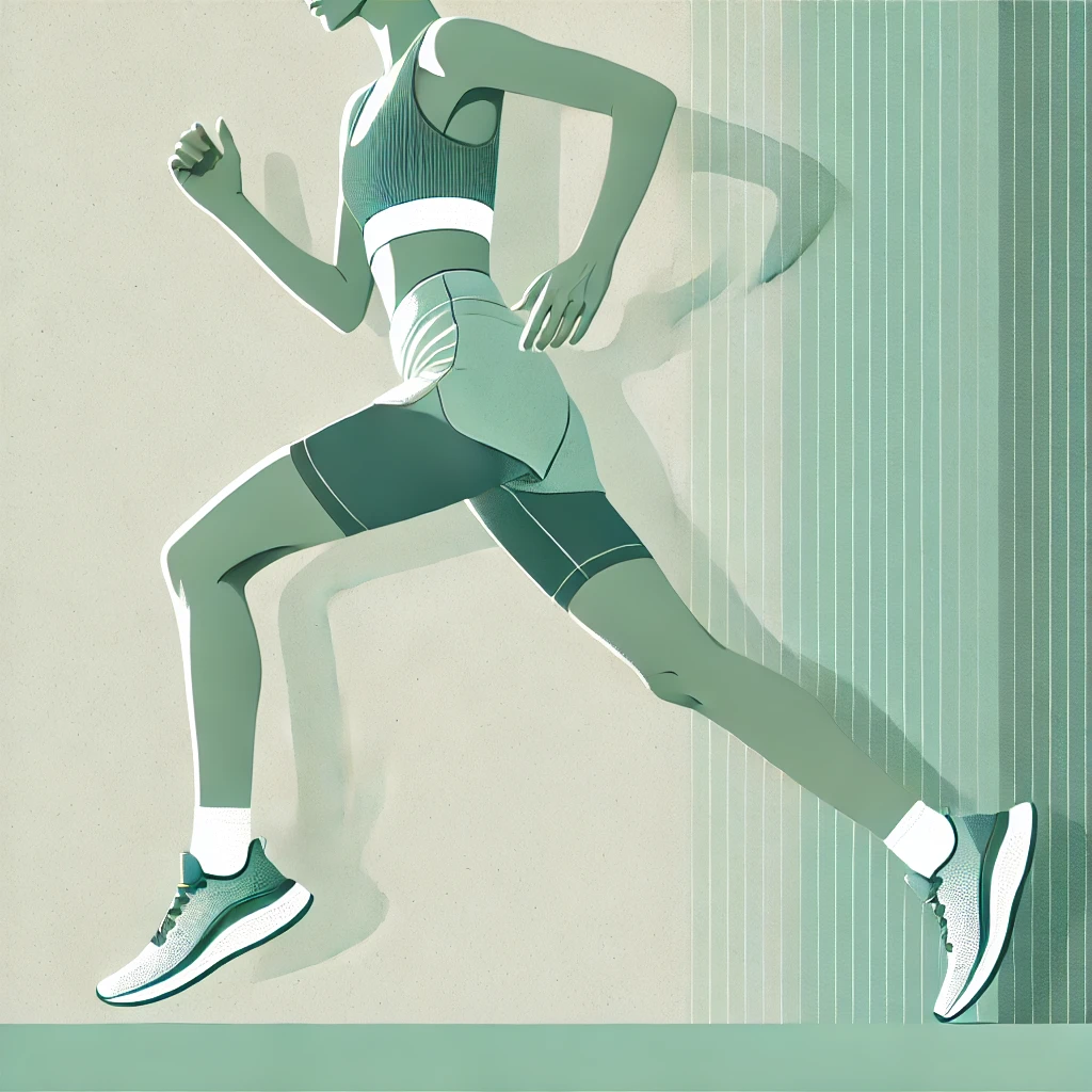 dall·e 2024-10-17 17.46.07 - a simple and clean image of a woman running, wearing sport shoes. the image focuses on minimalistic design, with the woman depicted in a streamlined, .webp