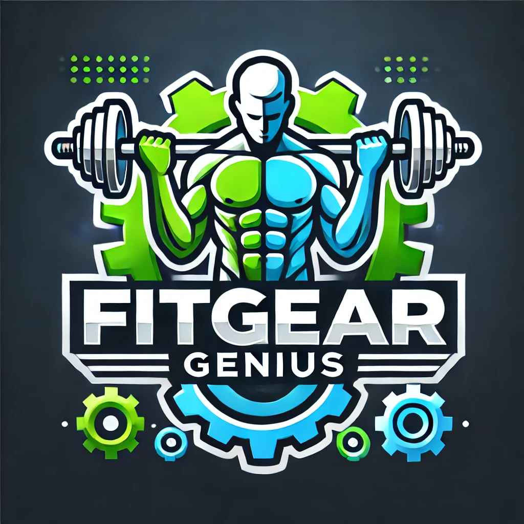 dall·e 2024-10-17 17.21.13 - a vibrant horizontal logo for fitgear genius brand, featuring a dynamic combination of bright green, sky blue, and white. the logo should incorporate .webp