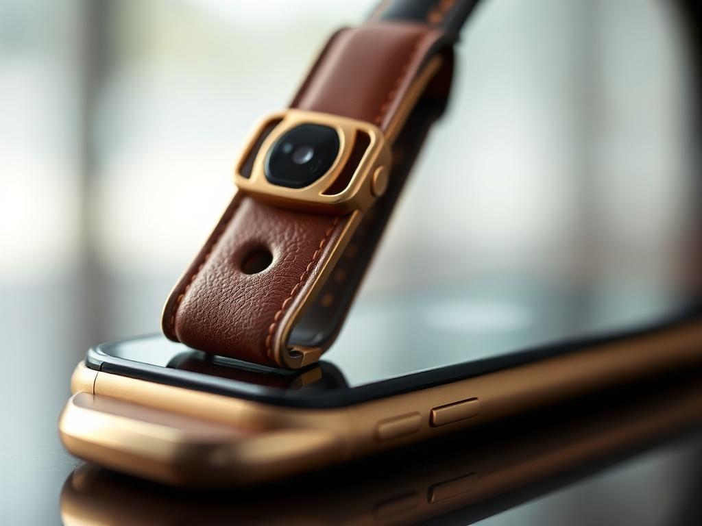A close-up shot of a limited edition mobile device accessory, showcasing intricate details and craftsmanship. The background is softly blurred to highlight the product, with a color palette that complements the rgb(2, 86, 197) primary color. The accessory should look modern and elegant, capturing the essence of luxury.