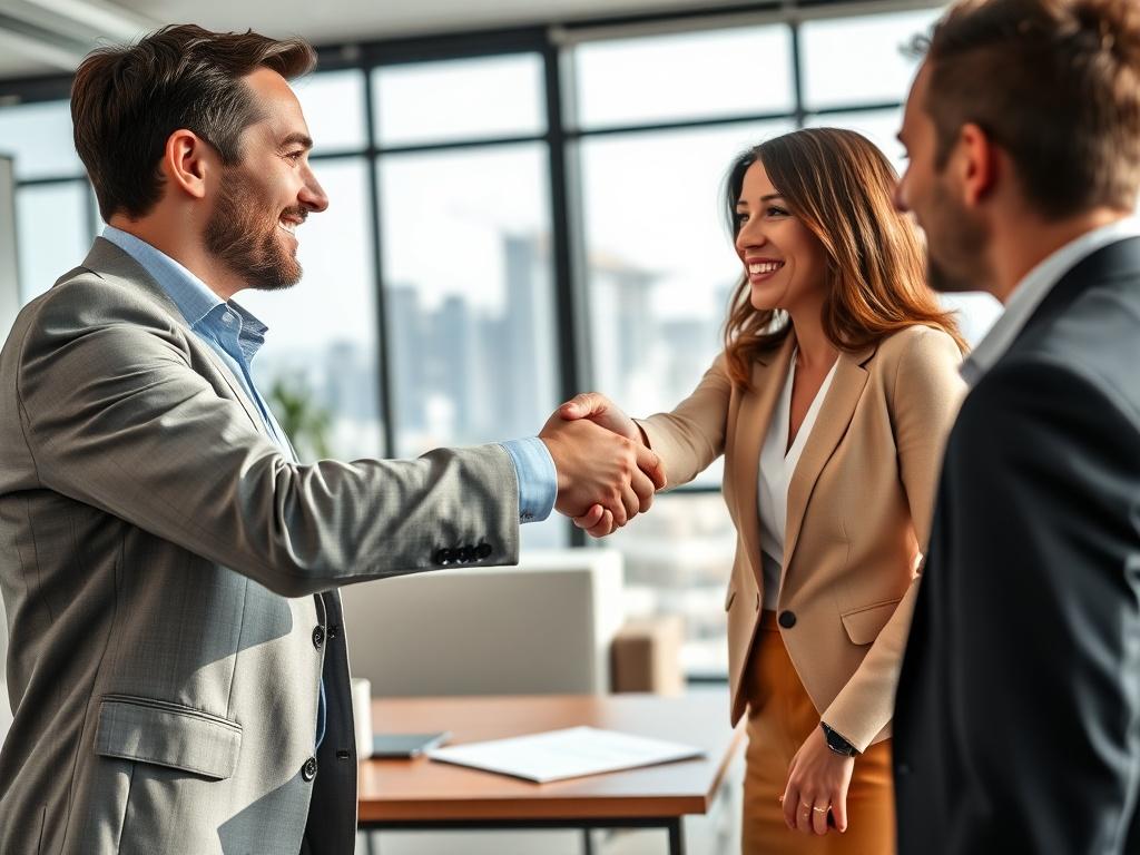 A close up shot of a real estate agent shaking