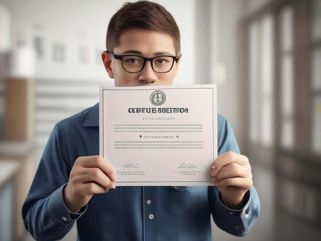 A close-up shot of a person holding a certificate of trademark registration in their hands. The certificate is prominently displayed, showcasing its details with a soft-focus background of an office environment. The image should have a hyper-realistic quality, shot with a 45mm f/1.2 lens style, emphasizing the importance of brand protection. The colors should harmonize with the rgb(50, 170, 39) primary color.