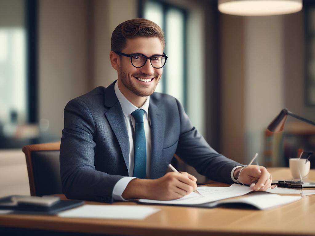 A close up shot of a confident financial advisor sitting