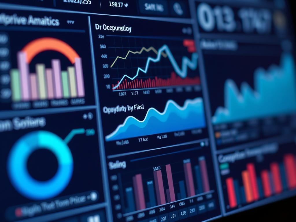 An engaging close-up of a data dashboard displaying revenue analytics for rental properties. The dashboard features charts and graphs showing occupancy trends and pricing strategies. The image captures the essence of data-driven decision-making in rental management, rendered in high-resolution detail with a clean and professional layout.