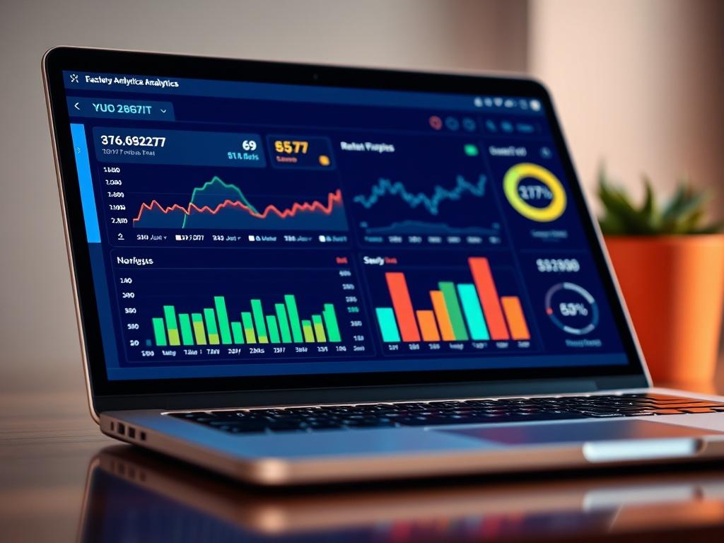 A close-up shot of a sophisticated analytics dashboard on a laptop, displaying rental performance metrics and graphs. The image should convey a sense of professionalism and tech-savviness, with bright colors that highlight data insights. Use a hyper-realistic style to emphasize the importance of data in optimizing rental properties, focusing on the screen while keeping the background simple and minimal.