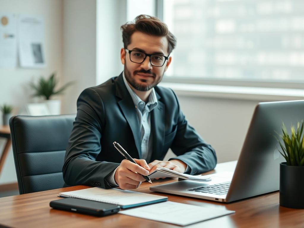 A close up shot of a confident professional sitting at